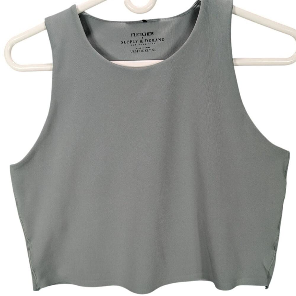 Fletcher X Supply & Demand Cropped tank Top Womens Large Green Gray Workout Gym